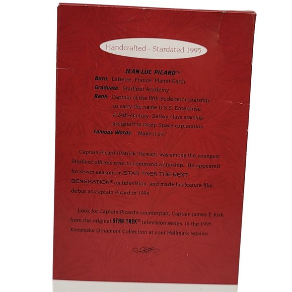 Hallmark Christmas Ornament NIB 1995 Star Trek Captain Picard collectable - Picture 2 of 3